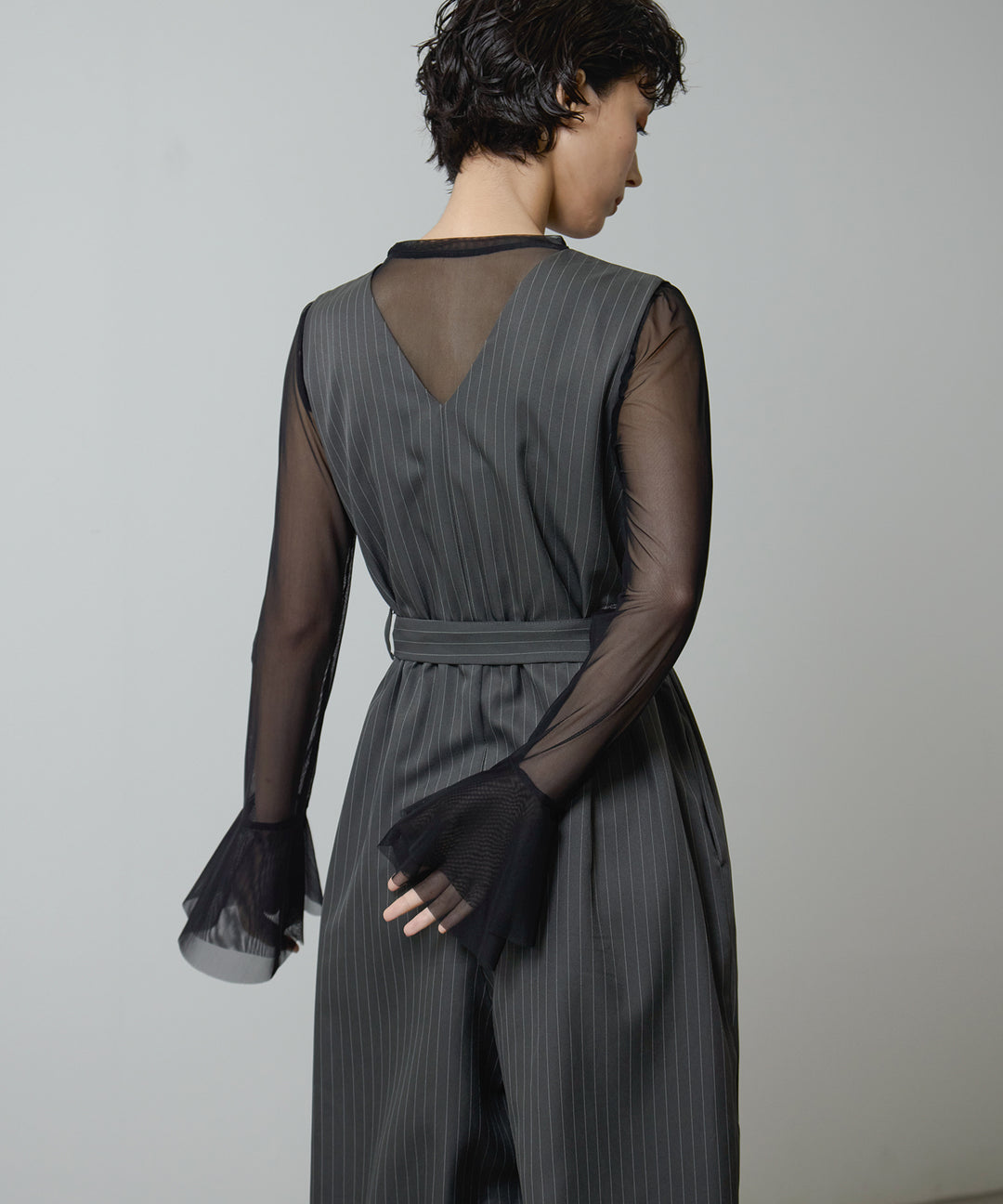 (eliuu)Mesh Sheer Bell Top