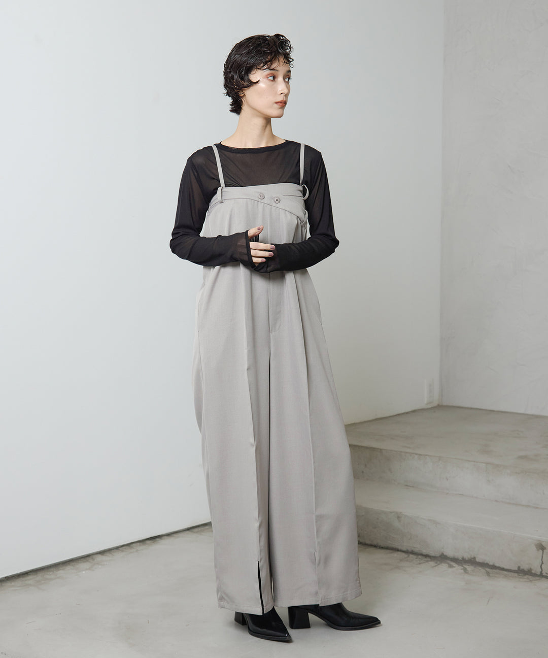 [2SET]2way Flat Combinaison + Mesh Sheer Top