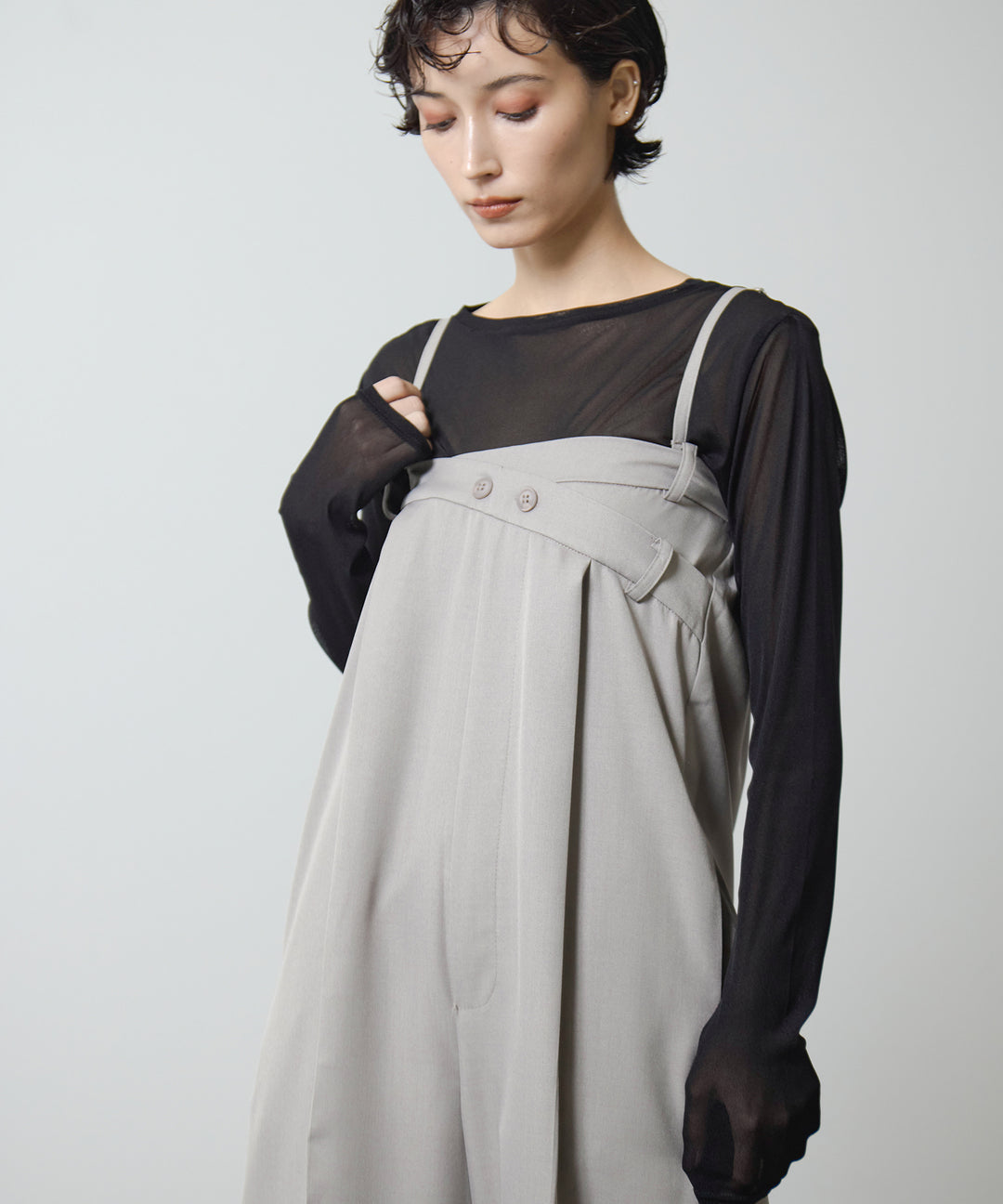 [2SET]2way Flat Combinaison + Mesh Sheer Top