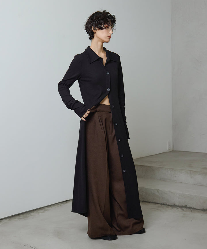[2SET]Polo Cardigan Onepiece + Twill Tuck Belt Slacks