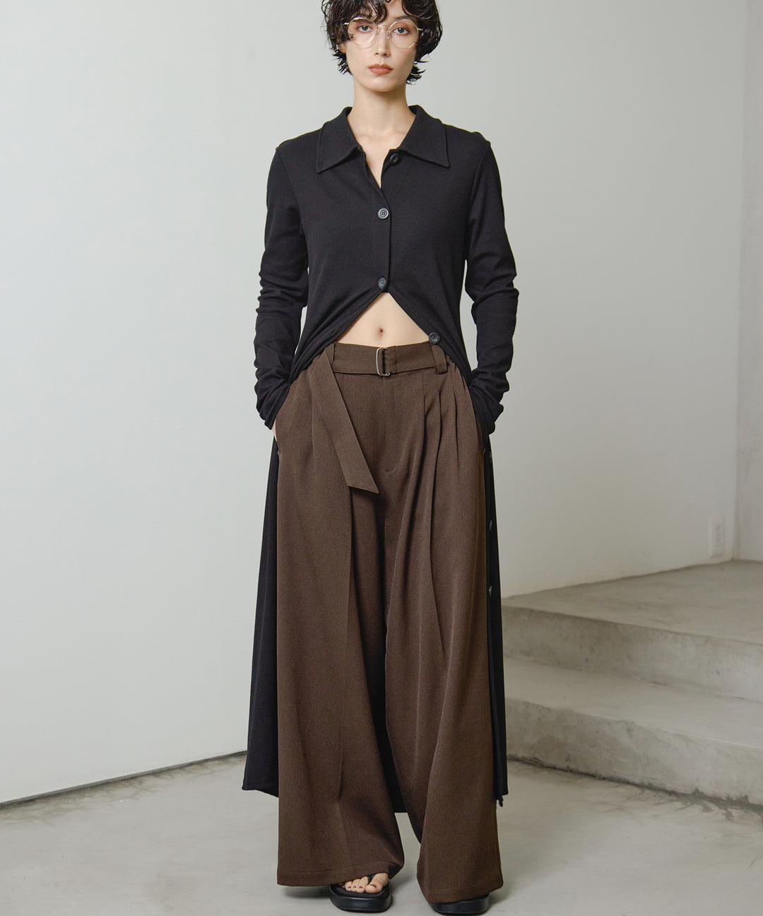 (eliuu)Twill Tuck Belt Slacks