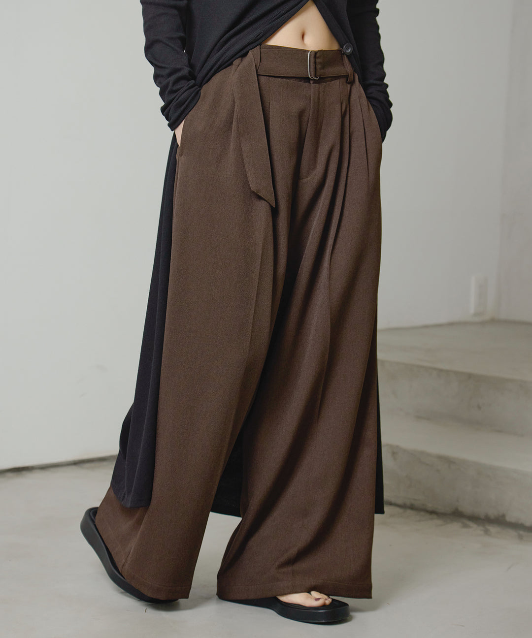 (eliuu)Twill Tuck Belt Slacks