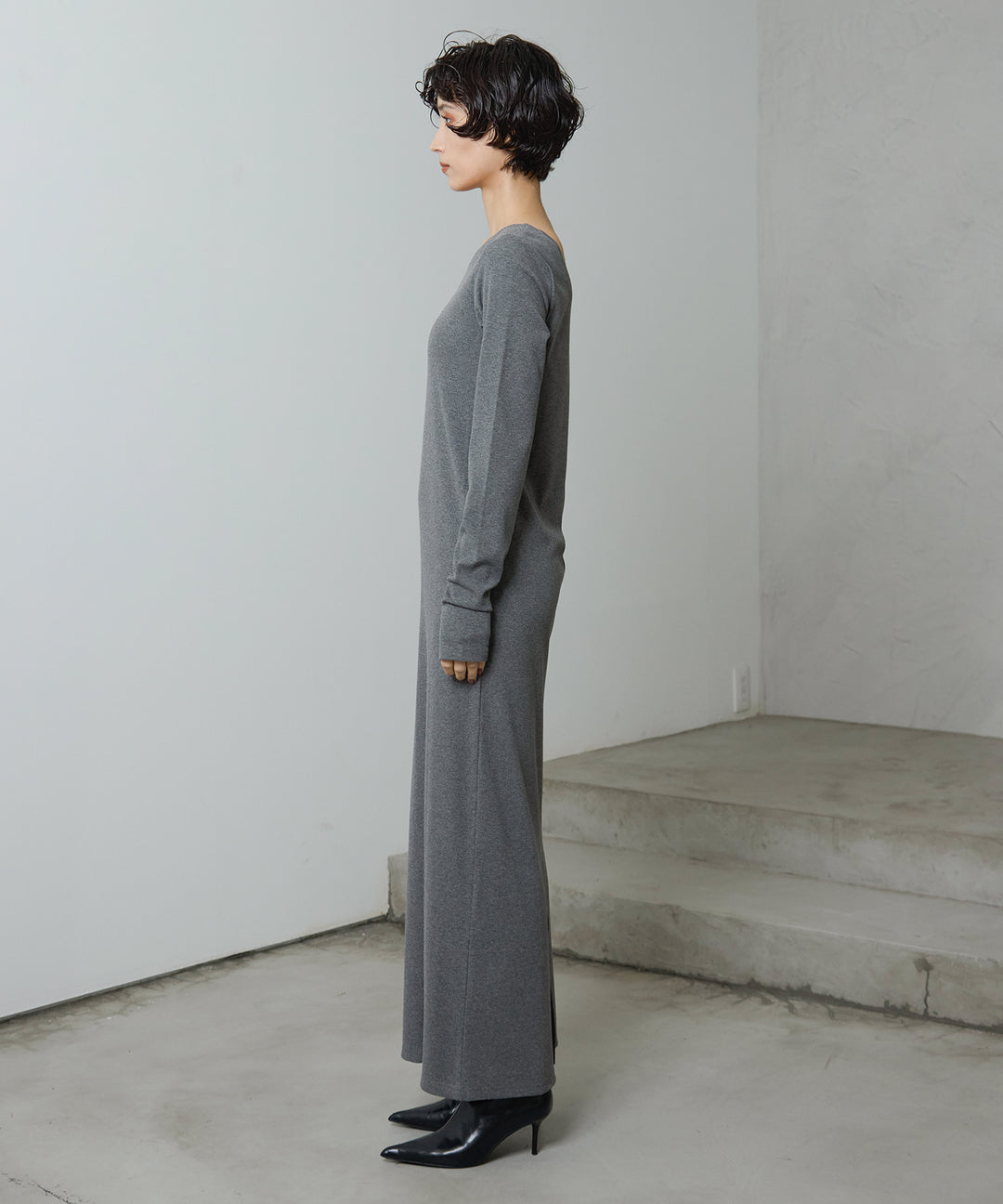 (eliuu)Rib Long Sleeve Onepiece