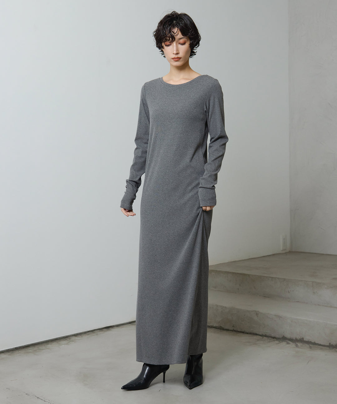(eliuu)Rib Long Sleeve Onepiece