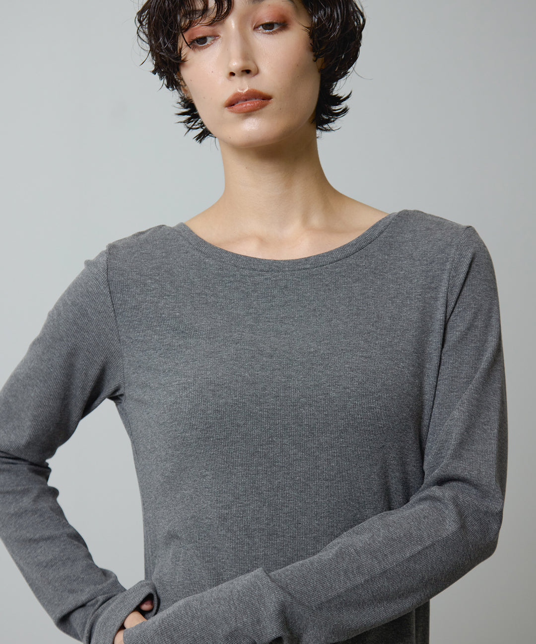 (eliuu)Rib Long Sleeve Onepiece