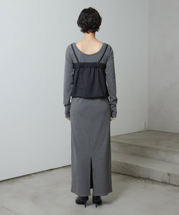 [2SET]Zip Camisole Bustier + Rib Long Sleeve Onepiece