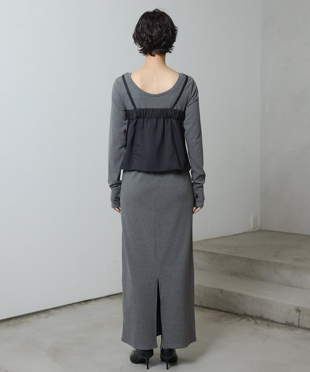 (eliuu)Rib Long Sleeve Onepiece