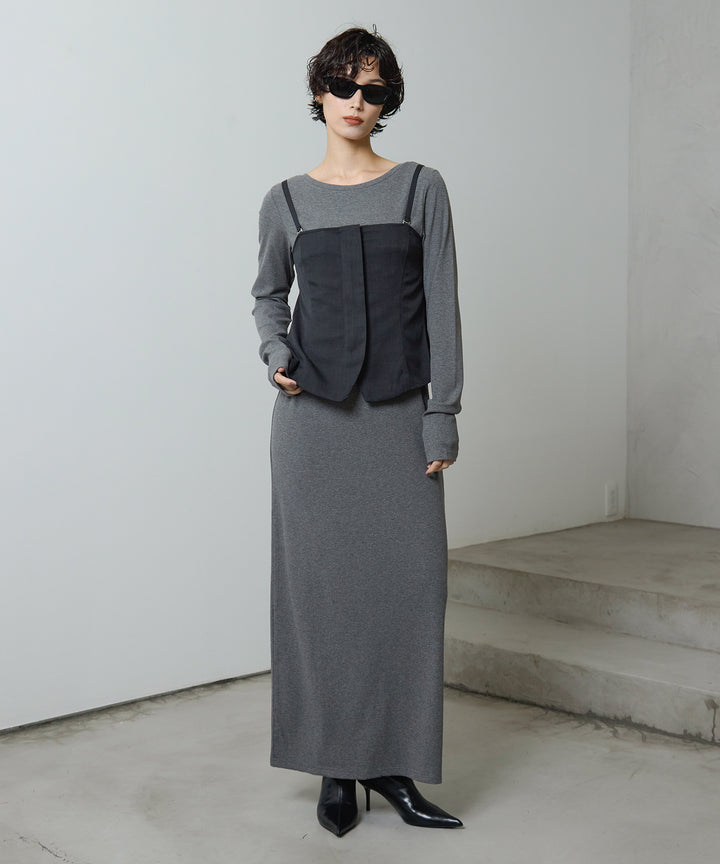 (eliuu)Rib Long Sleeve Onepiece