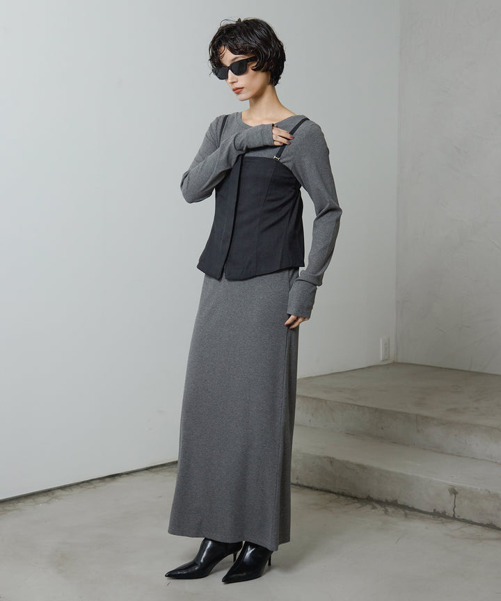 (eliuu)Rib Long Sleeve Onepiece