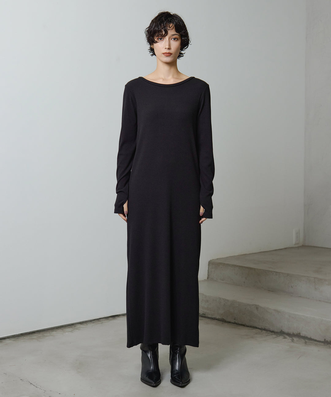 (eliuu)Rib Long Sleeve Onepiece