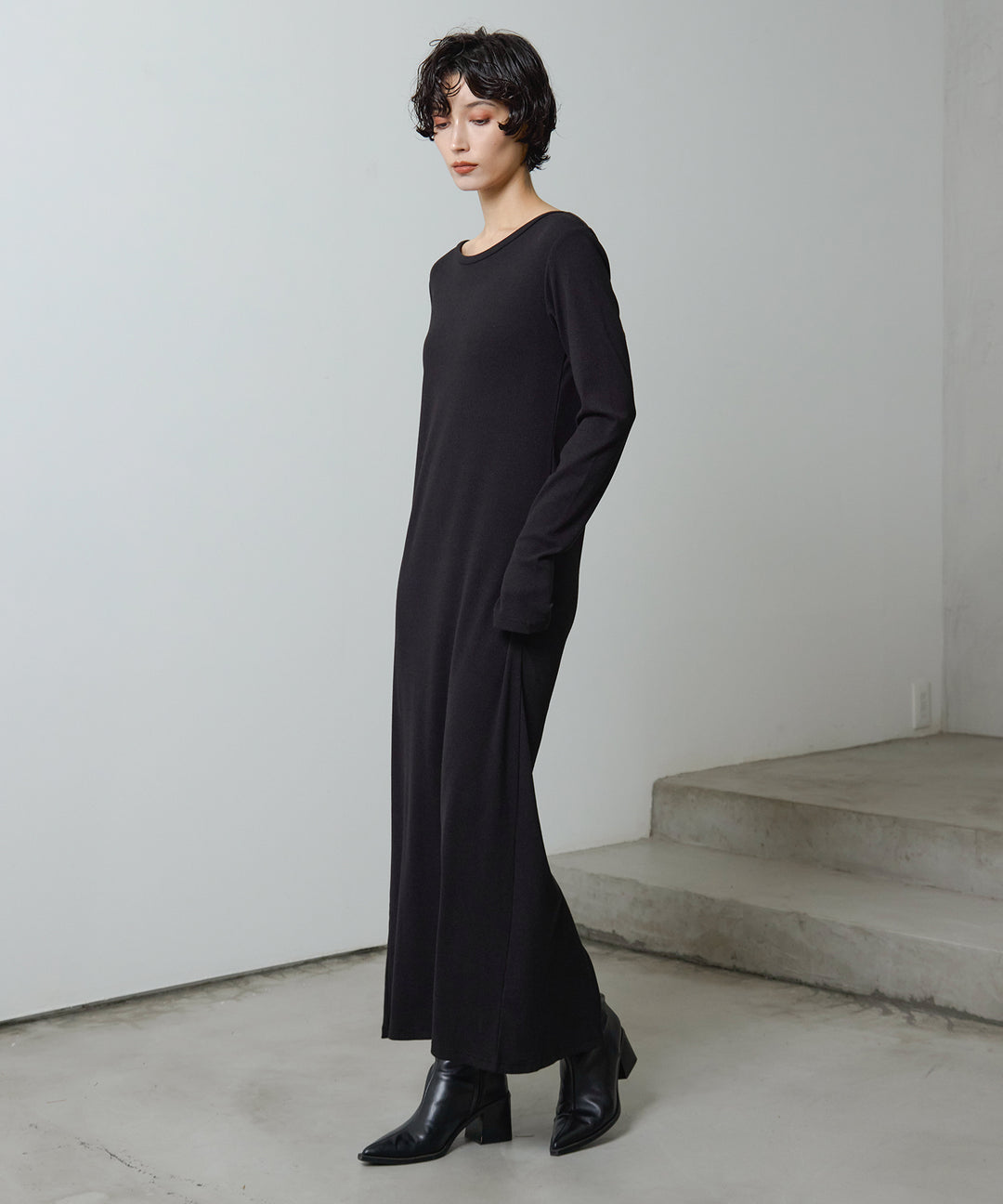 (eliuu)Rib Long Sleeve Onepiece