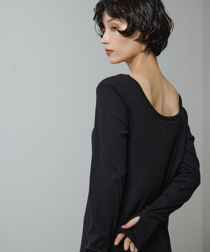 (eliuu)Rib Long Sleeve Onepiece