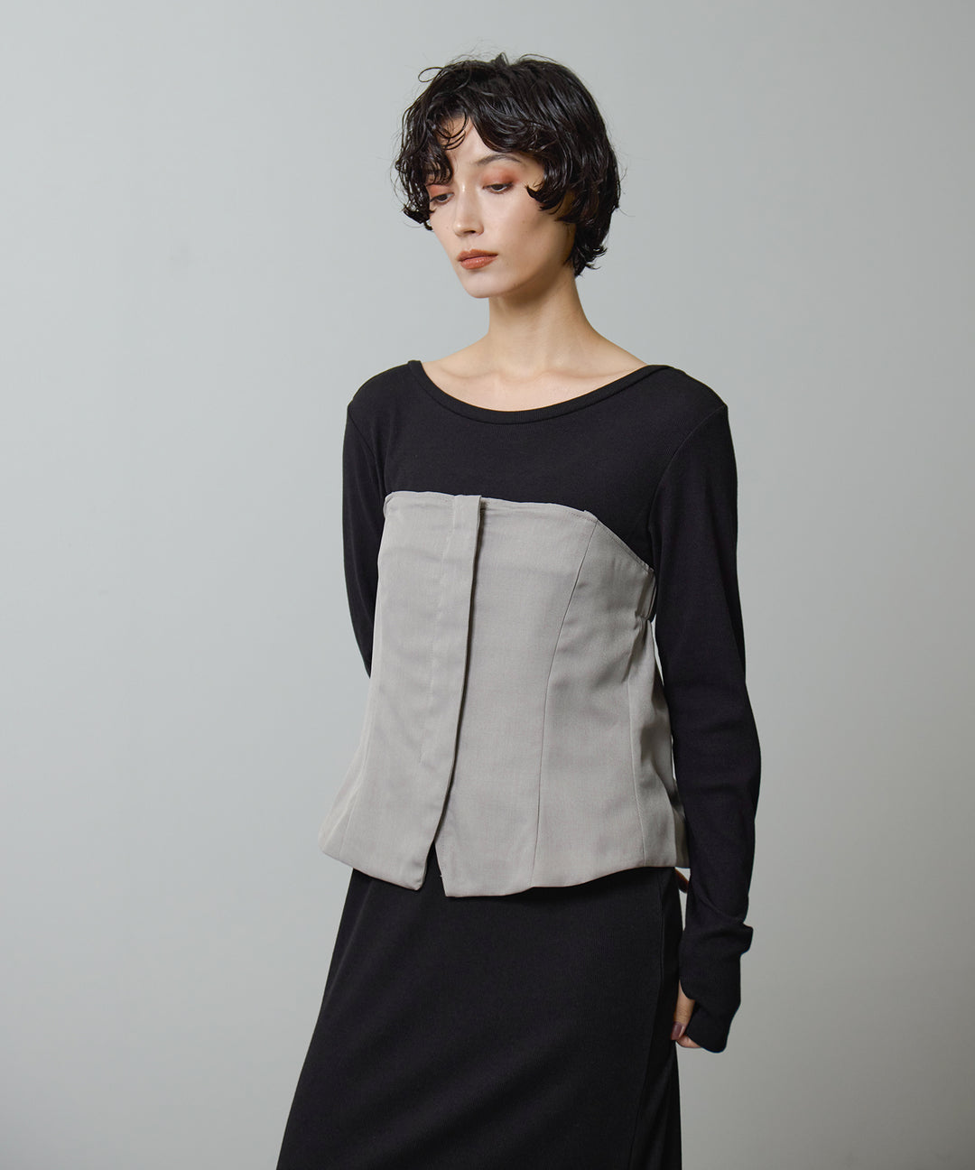 (eliuu)Rib Long Sleeve Onepiece