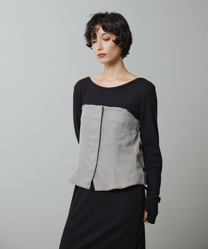 (eliuu)Rib Long Sleeve Onepiece
