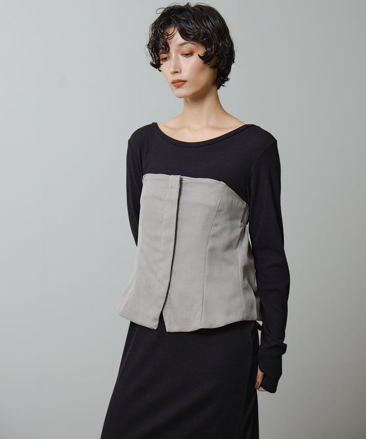 [2SET]Zip Camisole Bustier + Rib Long Sleeve Onepiece