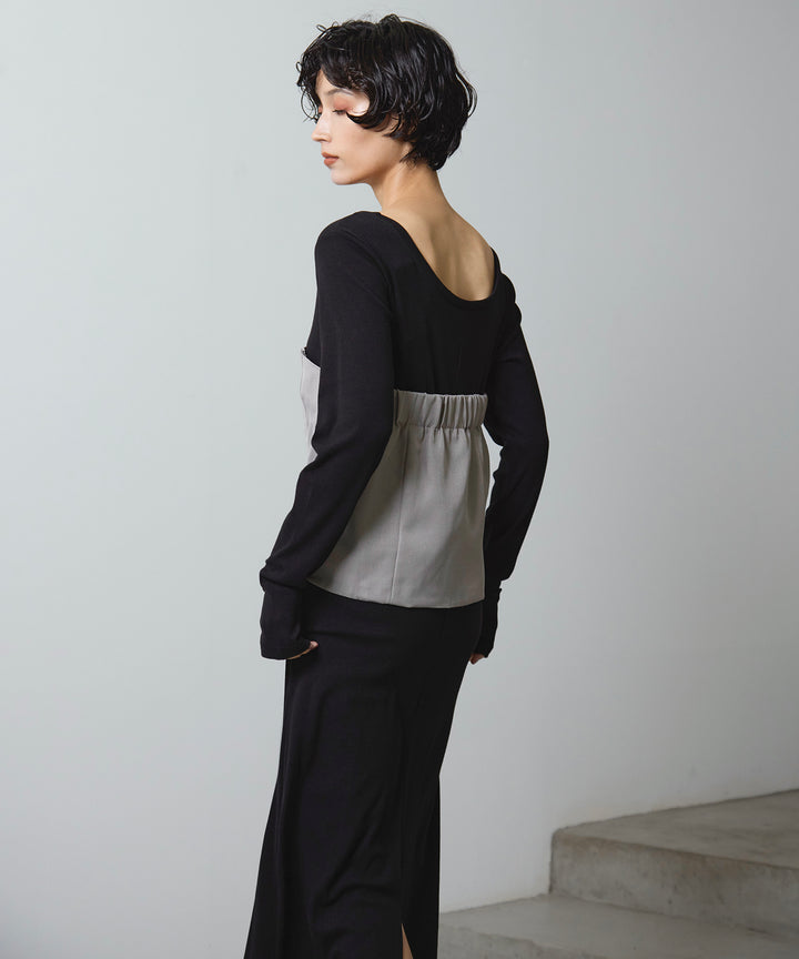 (eliuu)Rib Long Sleeve Onepiece