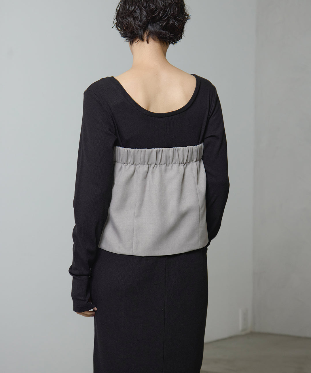 [2SET]Zip Camisole Bustier + Rib Long Sleeve Onepiece