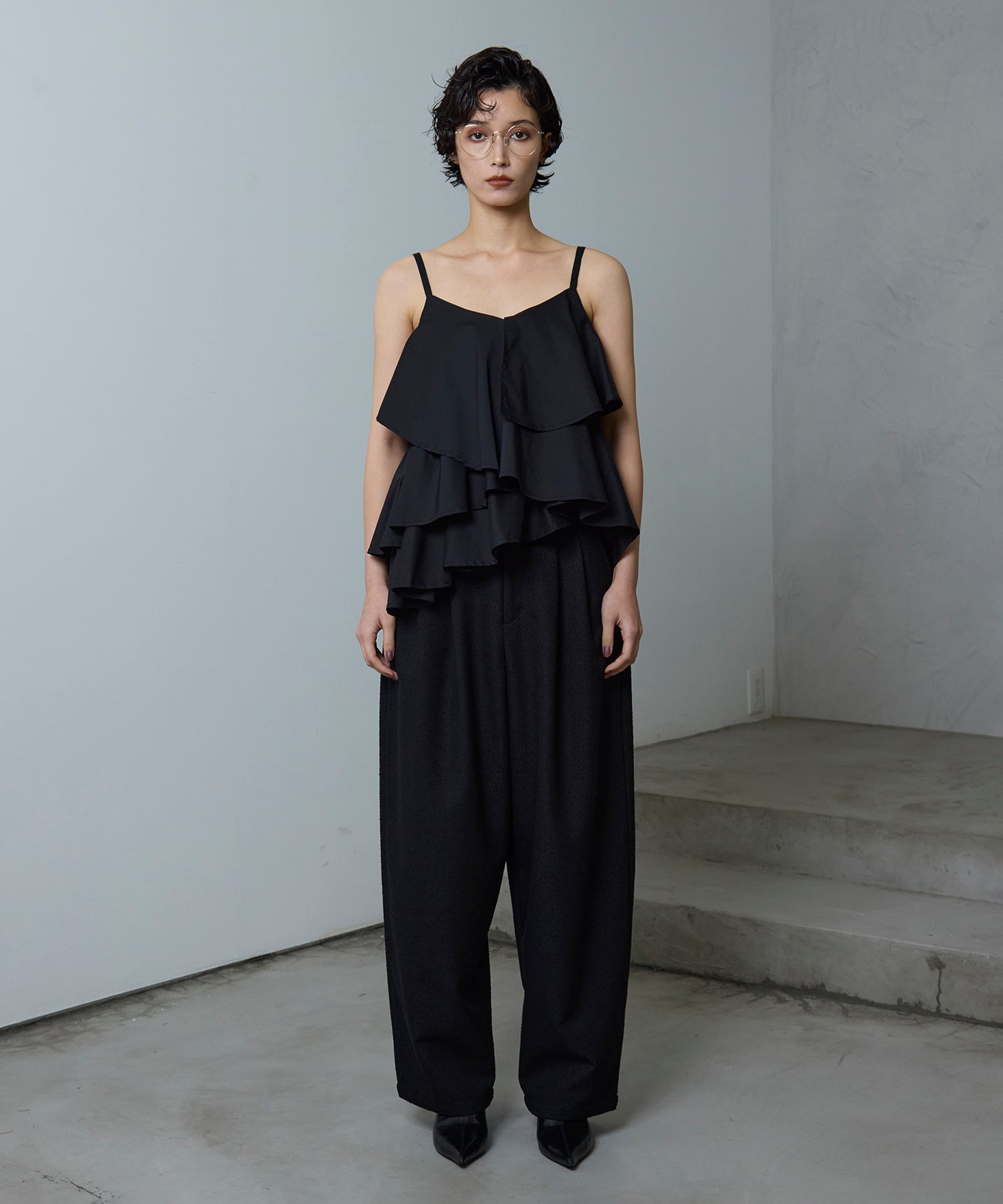 ミエリインヴァリアント 2SET]Asymmetry Frill C/A + Rib Knit Onepiece – mieli