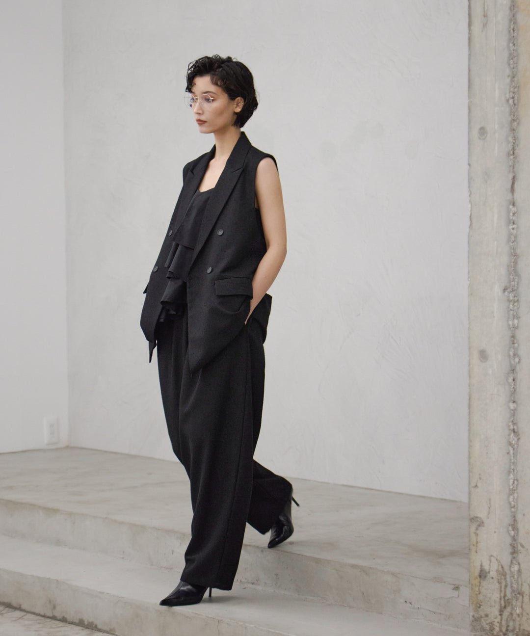 (eliuu)Slub Tweed Gilet