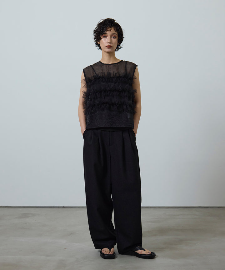 [3SET]Sheer Frill Bustier + Basic Cut Camisole + Slub Tweed Slucks