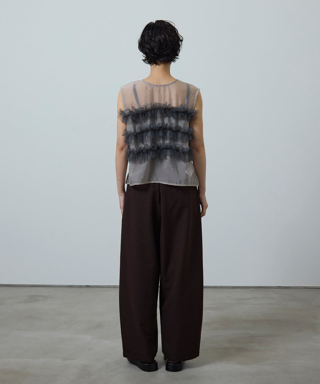 [3SET]Sheer Frill Bustier + Basic Cut Camisole + Slub Tweed Slucks