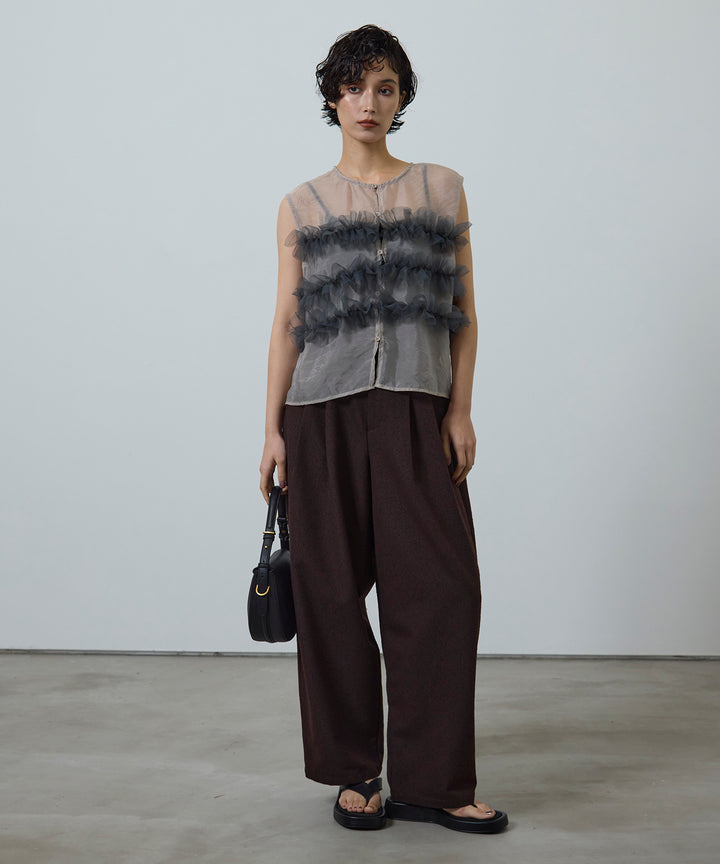 [3SET]Sheer Frill Bustier + Basic Cut Camisole + Slub Tweed Slucks
