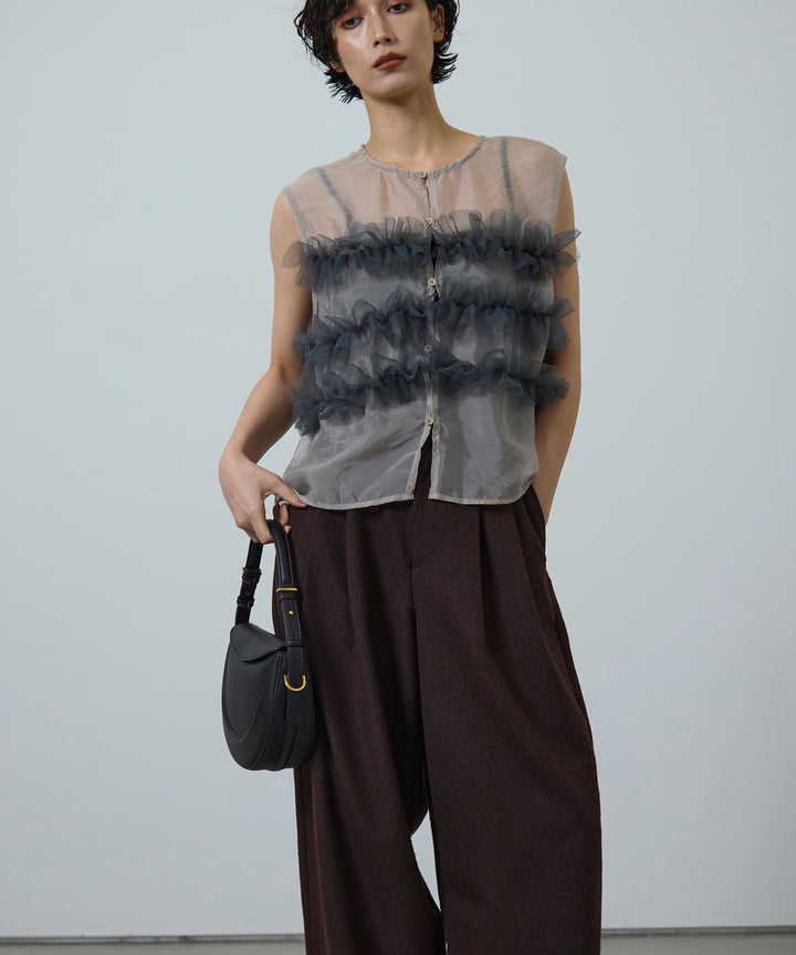 [3SET]Sheer Frill Bustier + Basic Cut Camisole + Slub Tweed Slucks