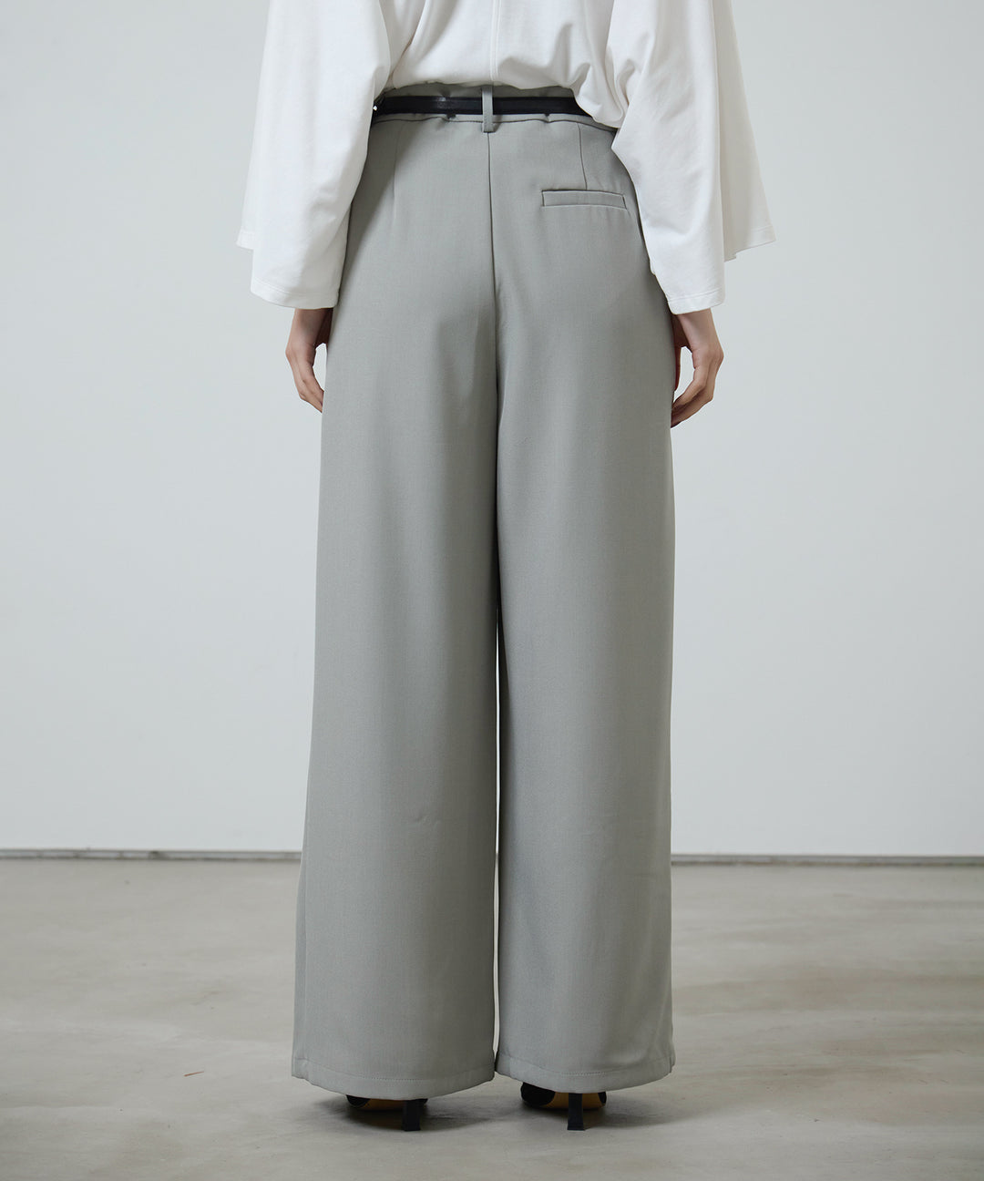(eliuu)Slim Belt Flare Slacks