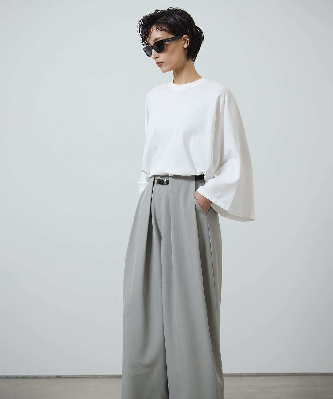 (eliuu)Slim Belt Flare Slacks