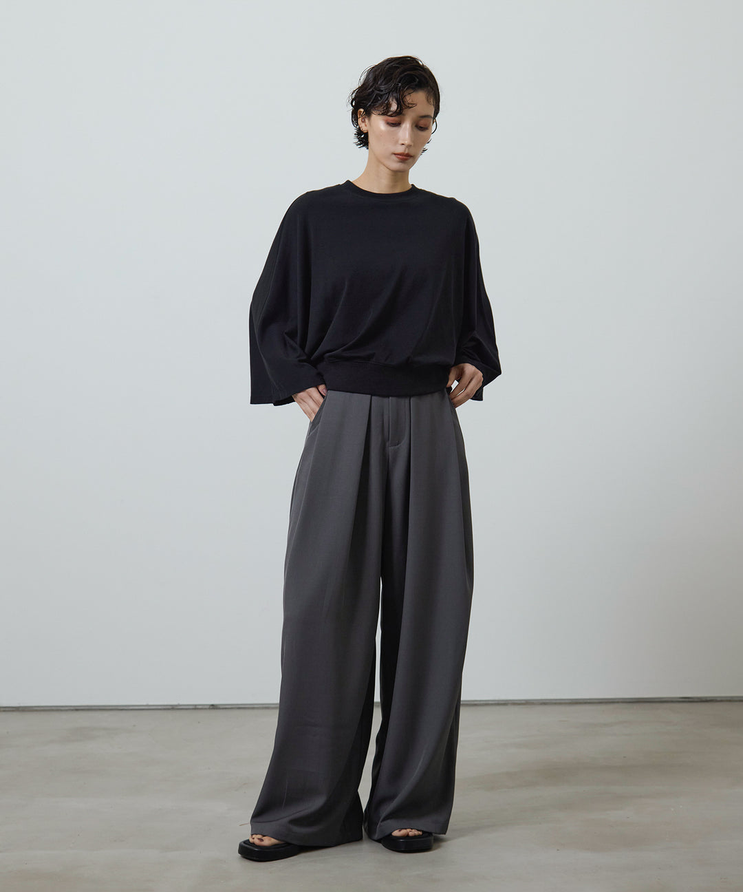 (eliuu)Slim Belt Flare Slacks