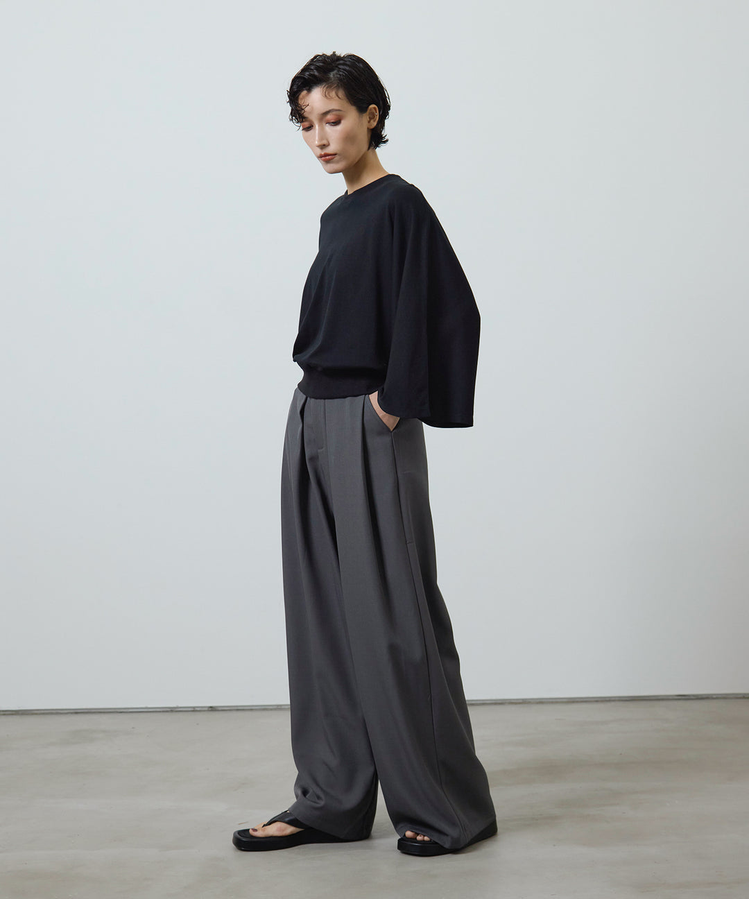 (eliuu)Slim Belt Flare Slacks