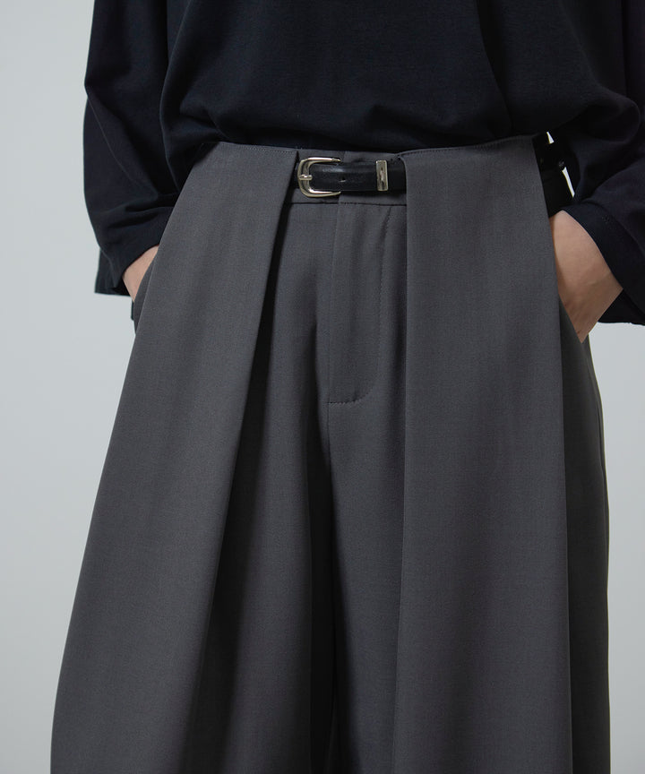 (eliuu)Slim Belt Flare Slacks