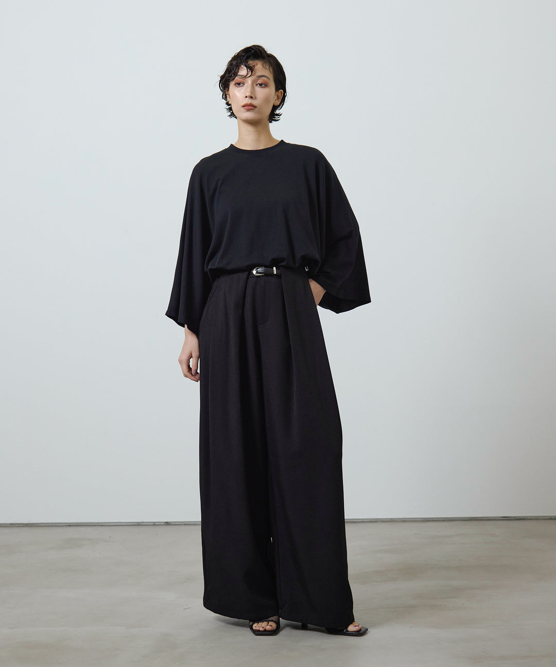 (eliuu)Slim Belt Flare Slacks