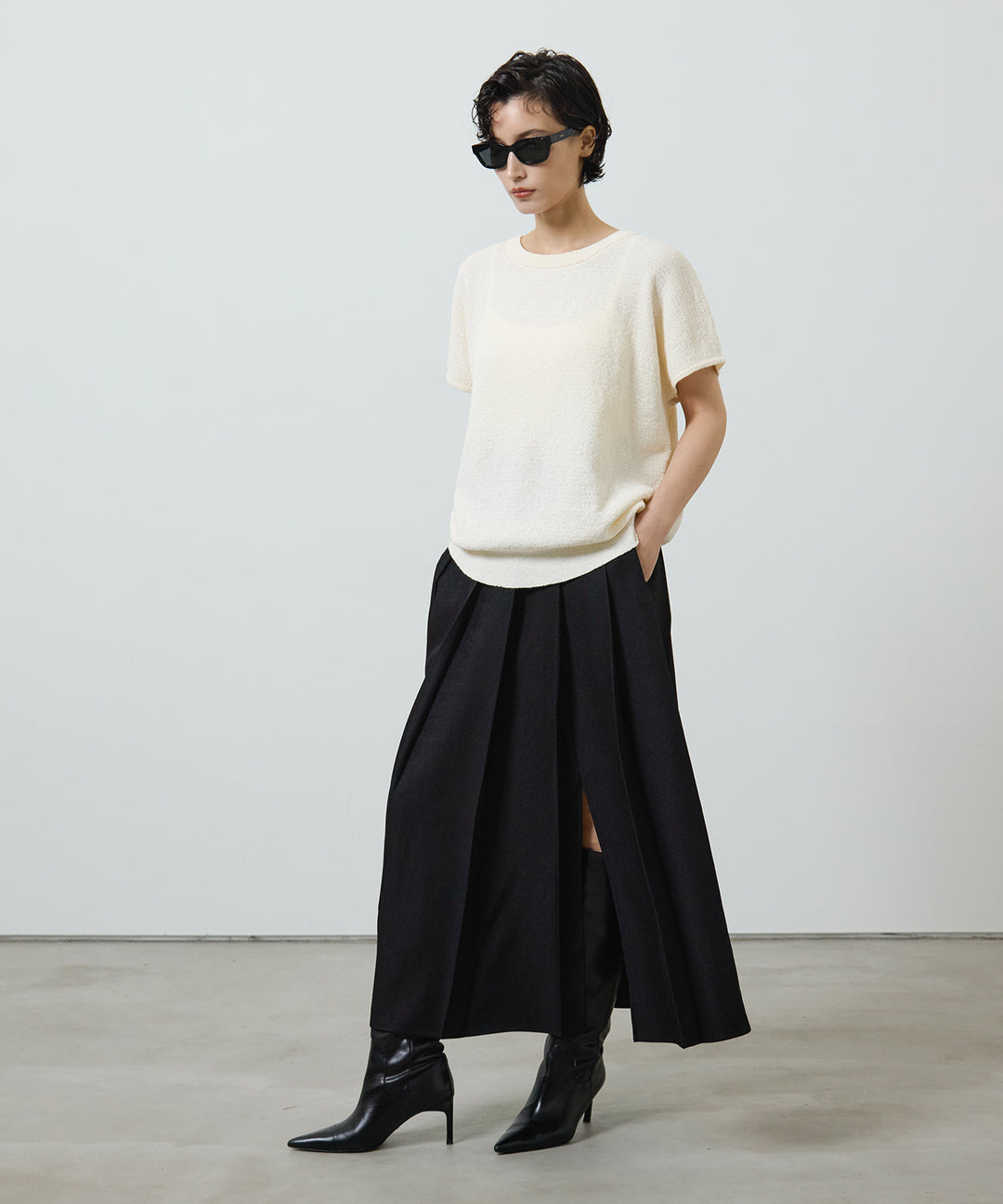(eliuu)Pleated Long Skirt