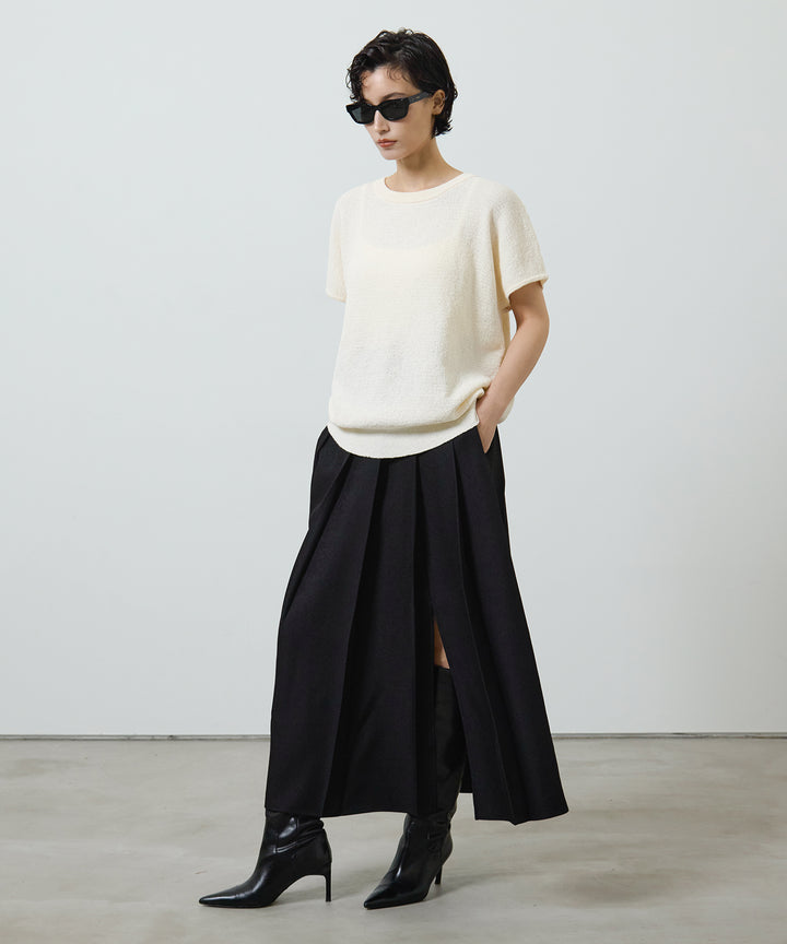 [2SET]Boucle Loose Knit + Pleated Long Skirt