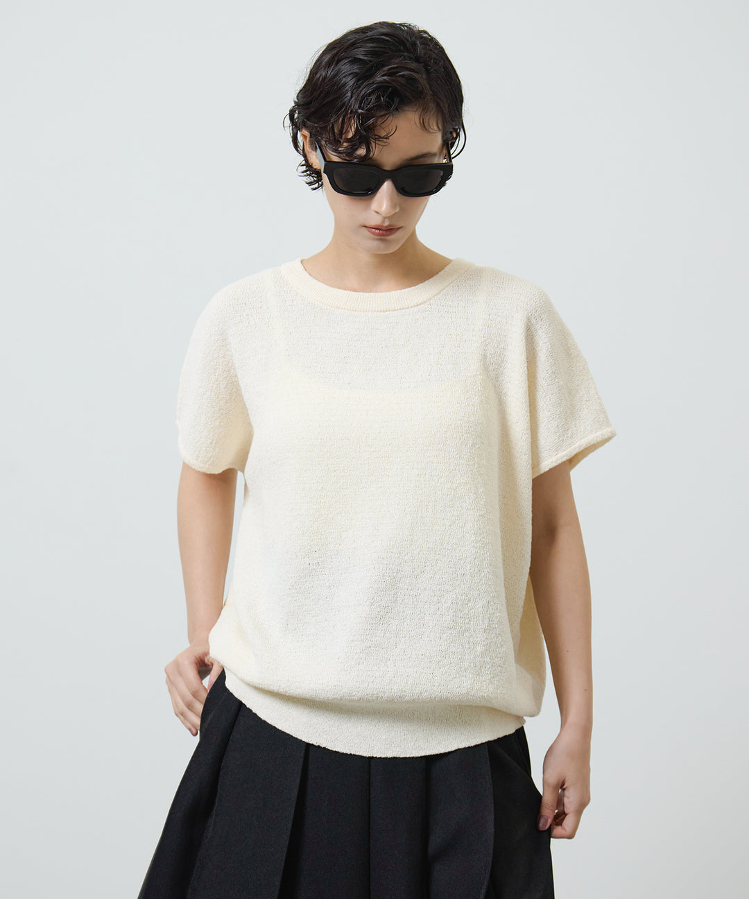 [2SET]Boucle Loose Knit + Pleated Long Skirt