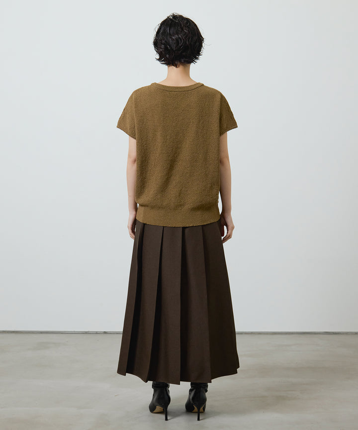 [2SET]Boucle Loose Knit + Pleated Long Skirt