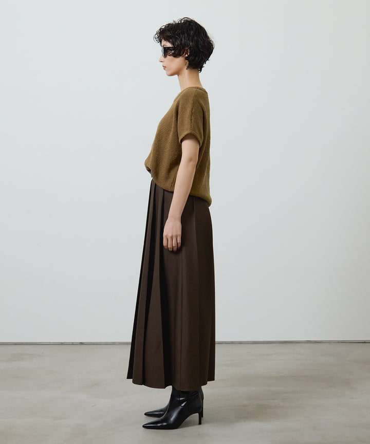 [2SET]Boucle Loose Knit + Pleated Long Skirt