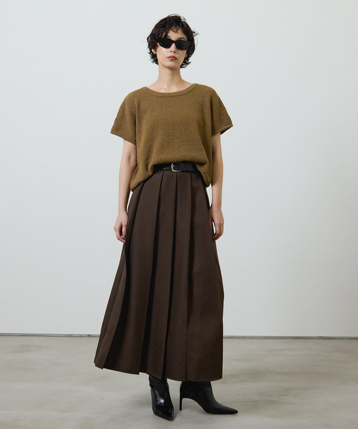 [2SET]Boucle Loose Knit + Pleated Long Skirt