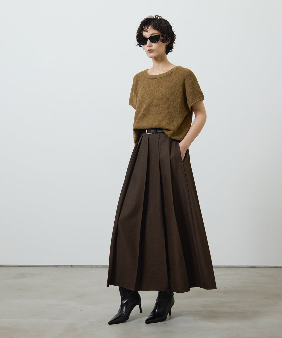 (eliuu)Pleated Long Skirt