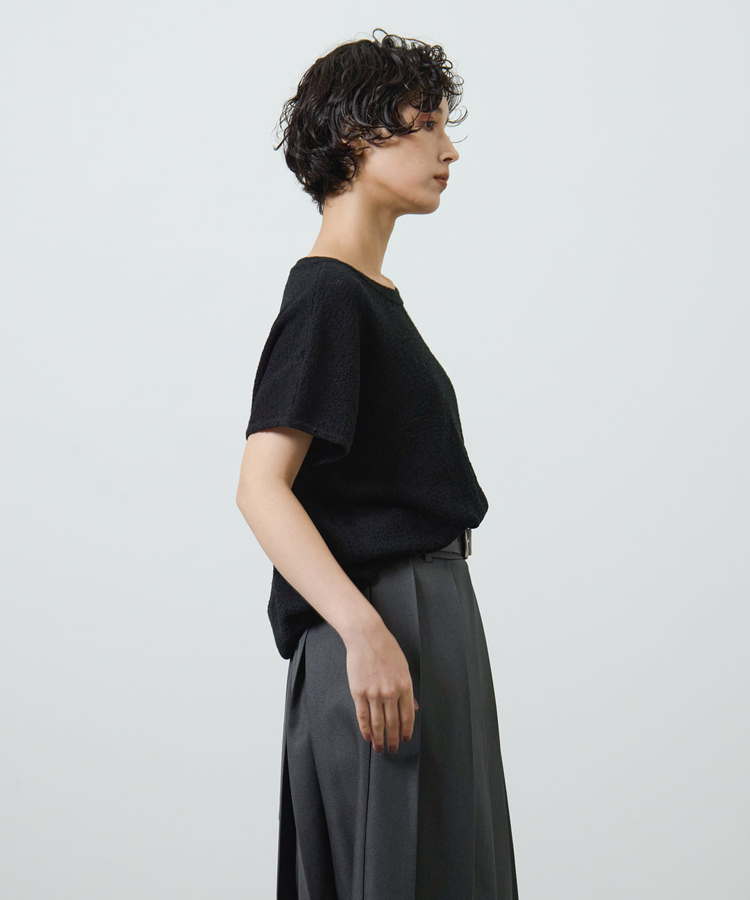[2SET]Boucle Loose Knit + Pleated Long Skirt