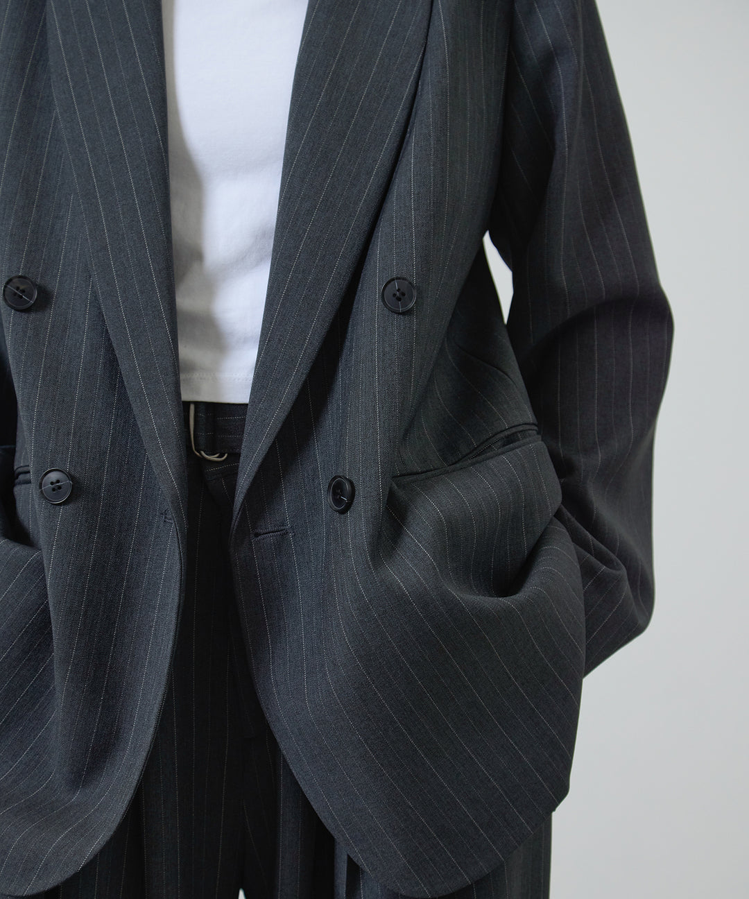 [2SET]Twill Double Jacket + Twill Tuck Belt Slacks