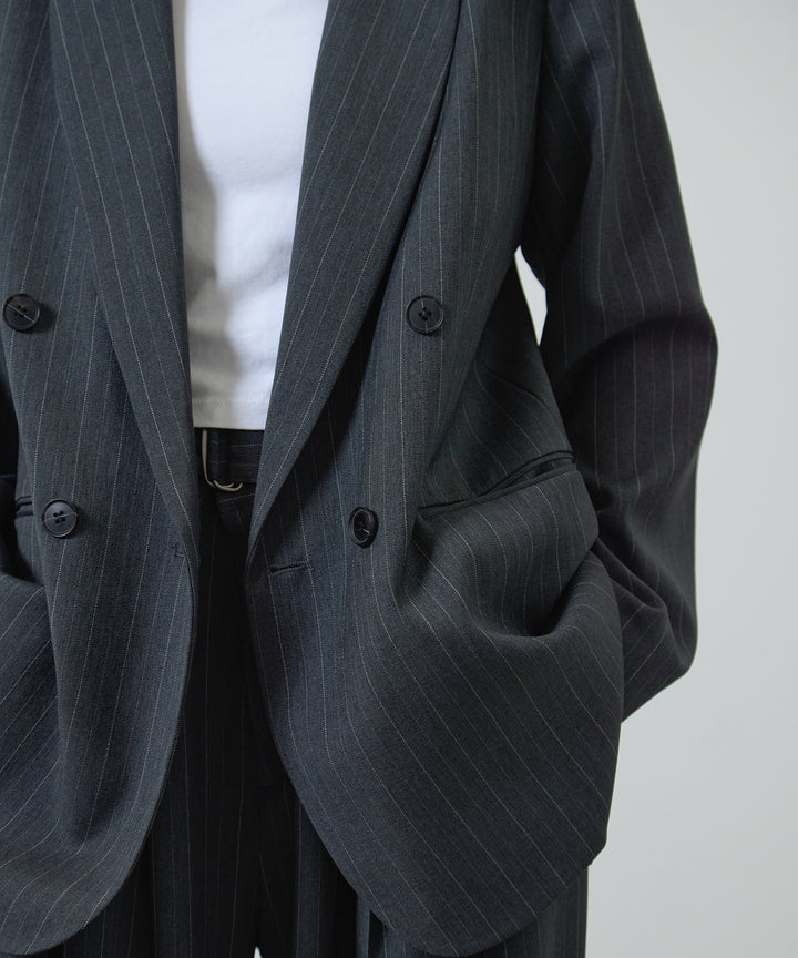 [2SET]Twill Double Jacket + Twill Tuck Belt Slacks