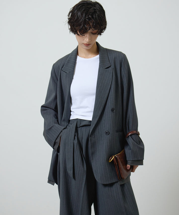 [2SET]Twill Double Jacket + Twill Tuck Belt Slacks