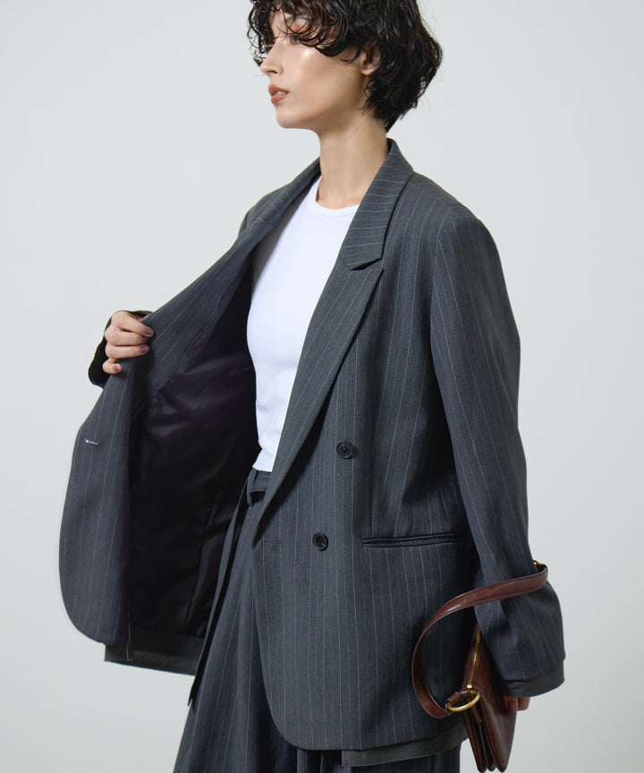 [2SET]Twill Double Jacket + Twill Tuck Belt Slacks