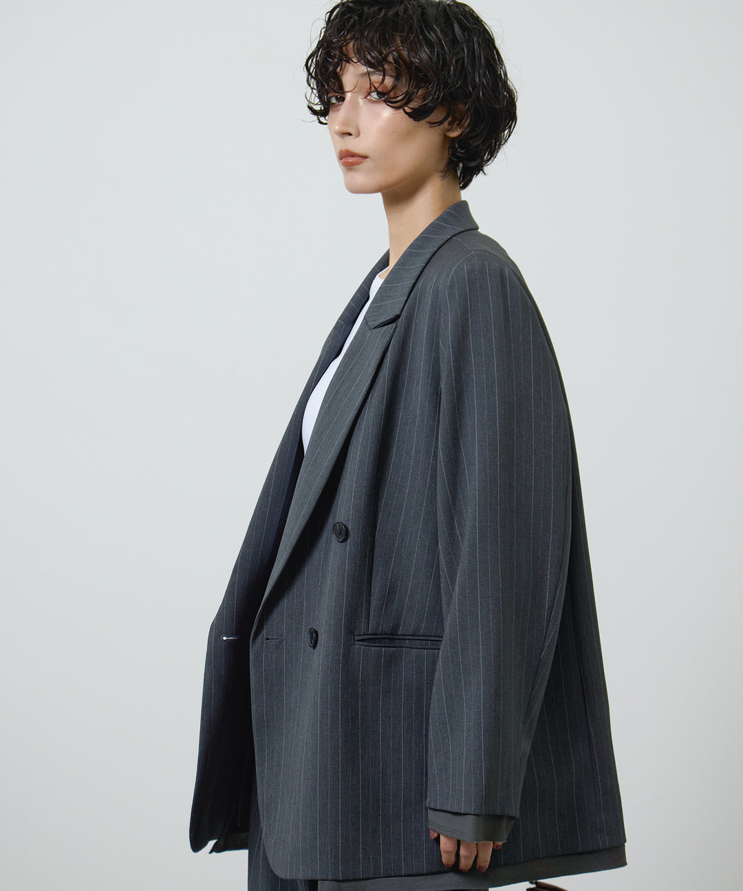 [2SET]Twill Double Jacket + Twill Tuck Belt Slacks