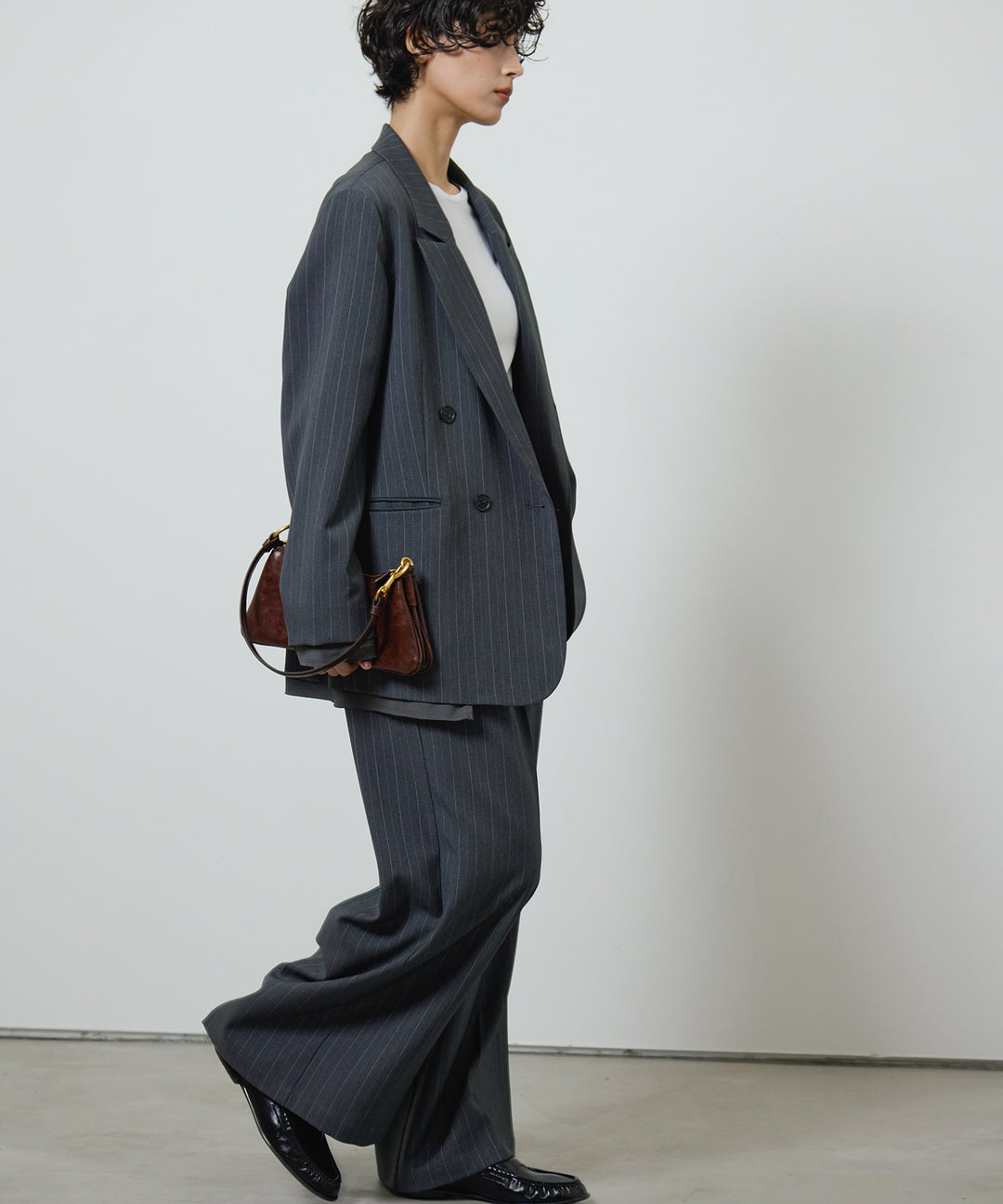 [2SET]Twill Double Jacket + Twill Tuck Belt Slacks