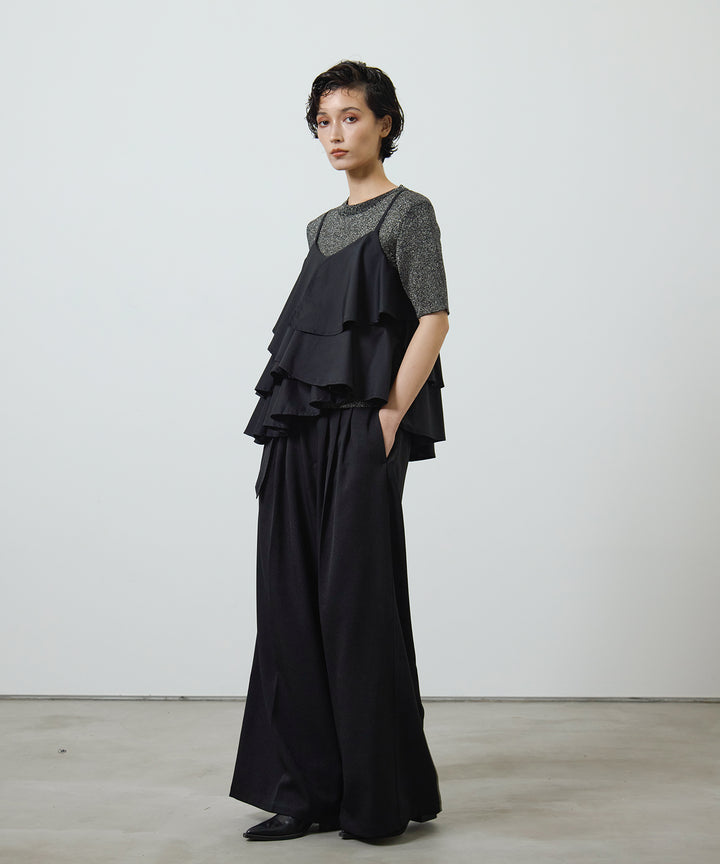 [3SET]Glitter Knit Tops + Asymmetry FrillC/A + Twill Tuck Belt Slacks