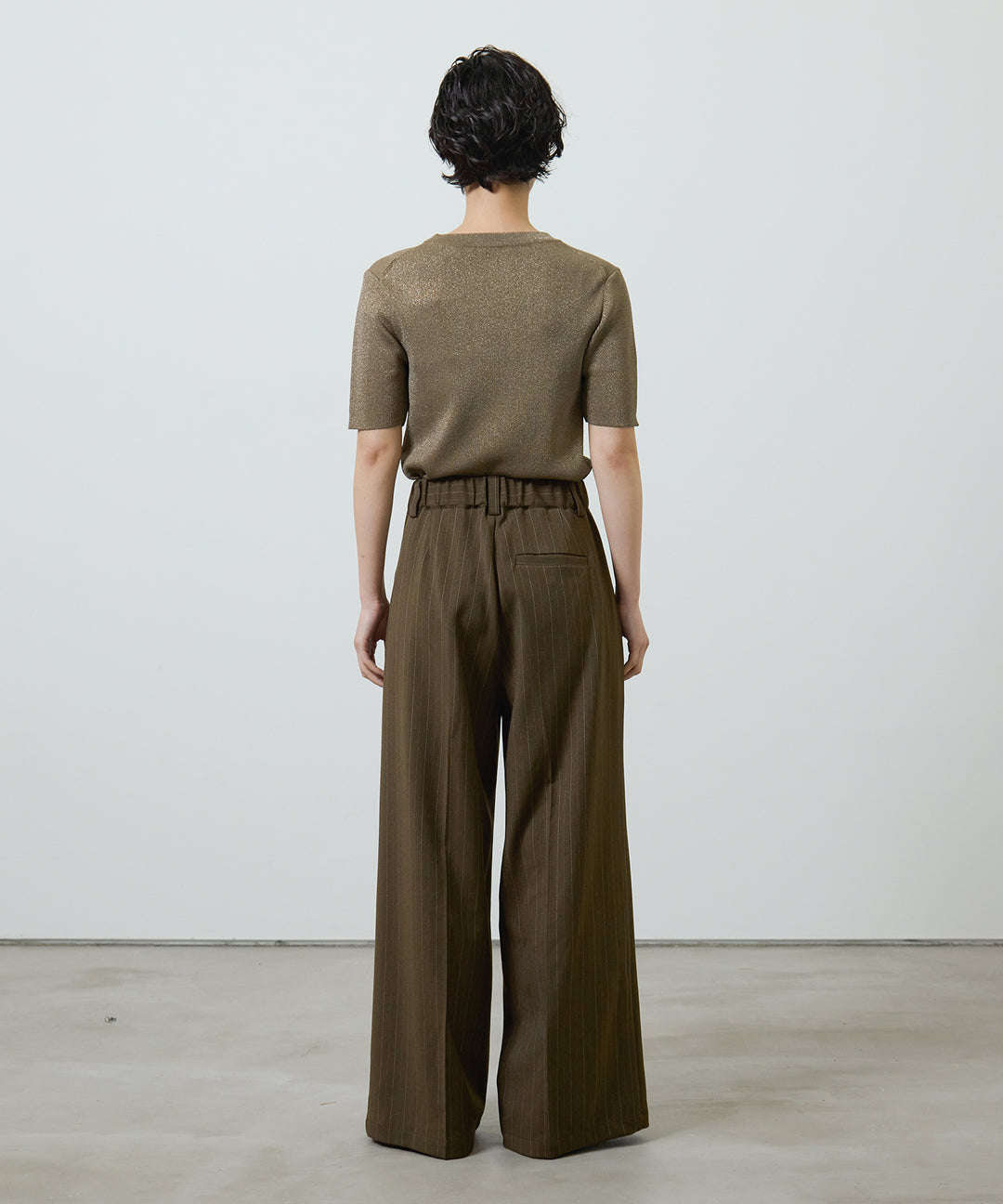 [2SET]Glitter Knit Tops + Twill Tuck Belt Slacks