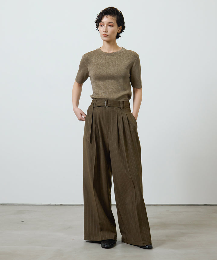 [3SET]Glitter Knit Tops + Asymmetry FrillC/A + Twill Tuck Belt Slacks